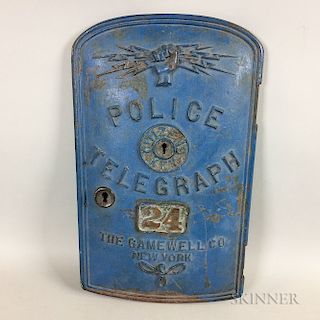 Gamewell Co. Blue-painted Cast Iron Police Telegraph Plate Cover