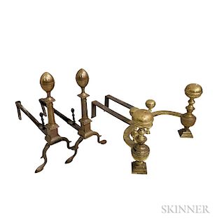 Two Pairs of Brass and Bell Metal Andirons