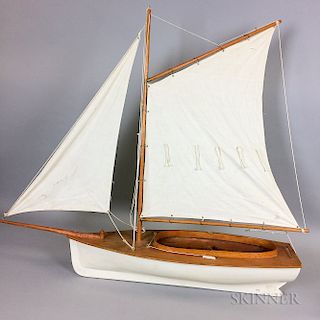 Early 20th Century Carved and Painted Wood Gaff-rigged Pond Boat