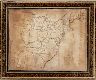 Framed Schoolgirl Watercolor Map of the Eastern United States