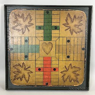 Framed Lithographed Cardboard Parcheesi Game Board