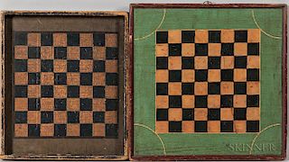 Two Polychrome Painted Pine Checkers Game Boards