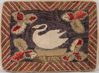 Large Pictorial Hooked Rug with Swan