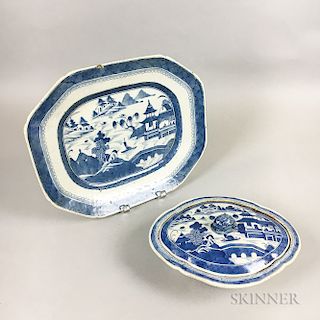 Canton Porcelain Covered Vegetable Dish and Platter