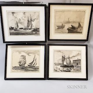 Four Framed Gordon Hope Grant Lithographs of Ships