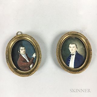 Two Framed Portrait Miniatures of Gentlemen