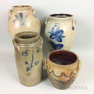 Four Cobalt-decorated Stoneware Vessels