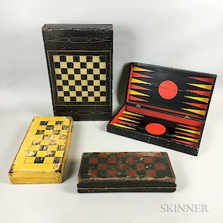 Four Polychrome Painted Wood Folding Game Boards
