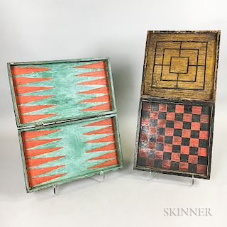 Two Polychrome Painted Fixed Folding Game Boards
