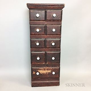 Small Red-stained Maple Nine-drawer Spice Chest