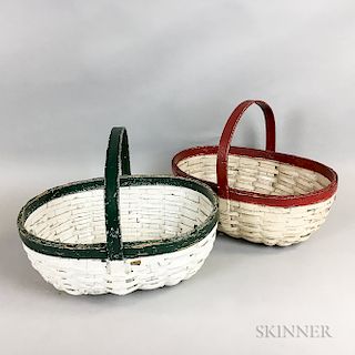Two White-painted Woven Splint Handled Baskets