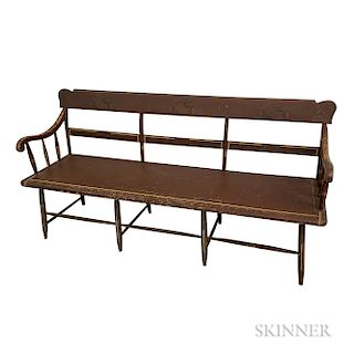 Brown-painted and Stenciled Deacon's Bench