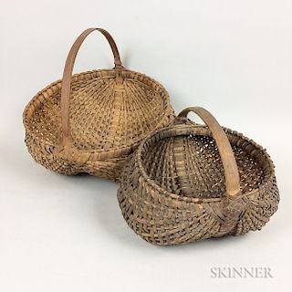 Two Woven Splint Buttocks Baskets