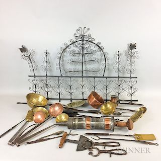 Group of Wrought Iron and Brass Hearth Tools