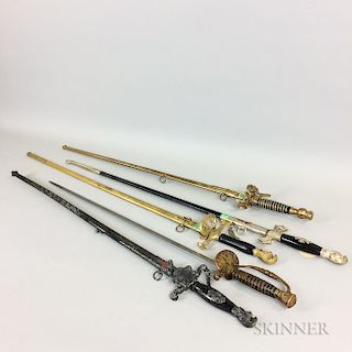 Five Brass and Steel Fraternal Swords.  Estimate $150-250