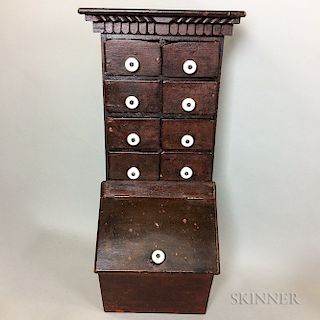 Small Red-stained Pine Eight-drawer Spice Chest