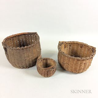 Three Woven Splint Swing-handled Baskets