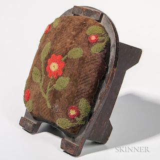 Carved, Grain-painted, and Upholstered Pine Horseshoe-form Footstool