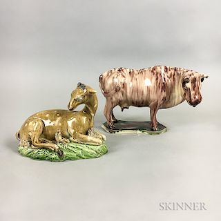 Two Ralph Wood-type Staffordshire Glazed Pottery Animals