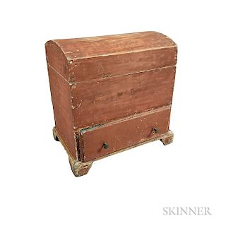 Small Red-painted Poplar Dome-top One-drawer Chest