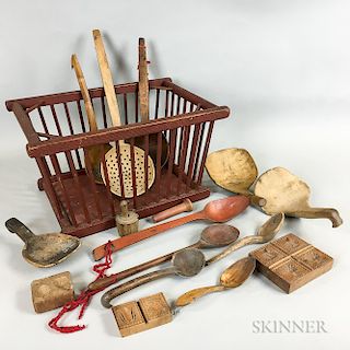 Group of Carved and Turned Pine and Maple Domestic Items