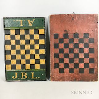 Two Polychrome Painted Wood Game Boards