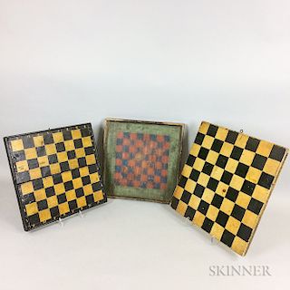 Three Polychrome Painted Checkers Game Boards