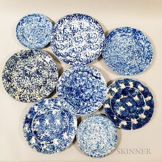 Eight Spongeware Ceramic Plates