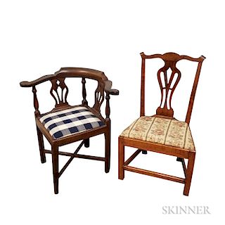 Queen Anne Cherry Roundabout Chair and a Chippendale Maple Side Chair