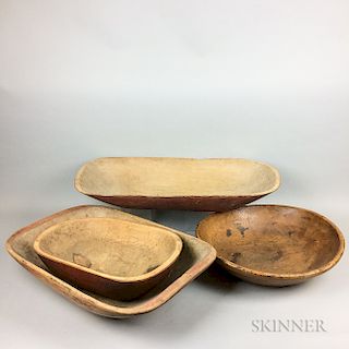 Three Painted Maple Trenchers and a Turned Maple Bowl