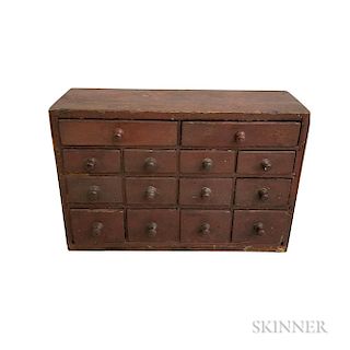 Red-painted Pine Fourteen-drawer Spice Chest