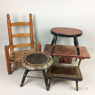 Child's Ladder-back Armchair and Four Painted Stools.  Estimate $400-600