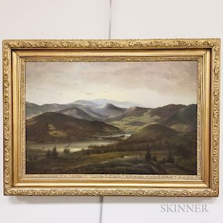 American School, 19th Century  Broad Landscape with Rolling Hills and Lake.