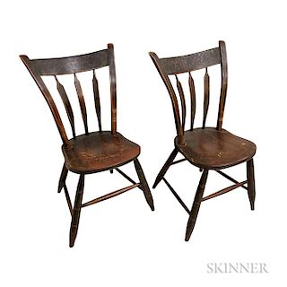 Pair of Paint-decorated Arrow-back Chairs.  Estimate $150-250