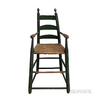 Child's Green-painted and Woven Splint-seat High Chair