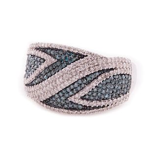 Colored diamond, diamond and sterling silver ring