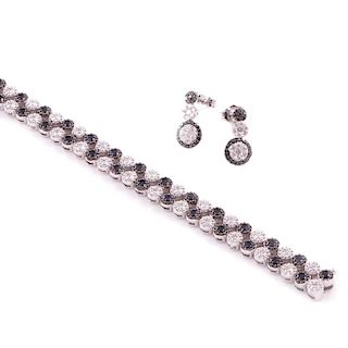 Black diamond, diamond bracelet and earrings