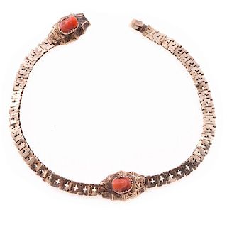 Antique coral cameo and 14k gold bracelet