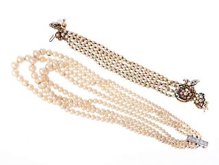 DeMario faux pearl & rhinestone double strand necklace