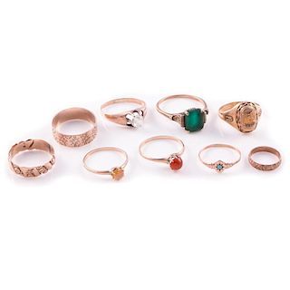 Collection of 9 stone-set and 10k gold rings
