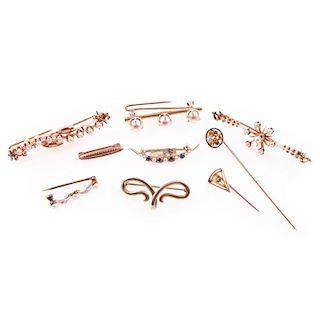 Collection of 9 gem-set pins