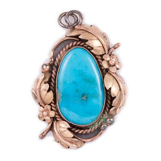 Turquoise, 14k gold and silver pendant, LMS