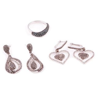 Colored diamond, diamond and sterling silver jewelry