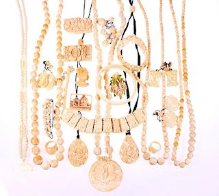 Collection of bone, plastic and metal jewelry