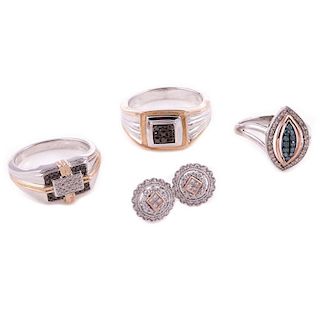 Colored diamond, diamond, sterling silver, 10k gold jew