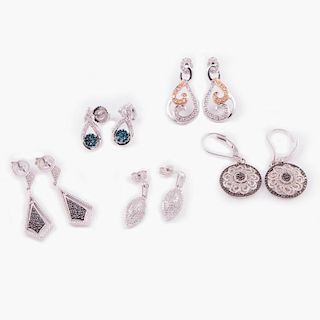 Five pairs of colored diamond and diamond earrings