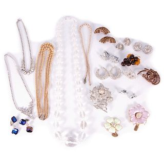 Collection of rhinestone and rock crystal jewelry
