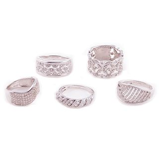 Five diamond and sterling silver rings