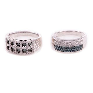 Two colored diamond, diamond & sterling silver rings