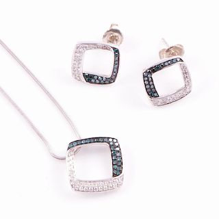 Colored diamond, diamond, and sterling silver set